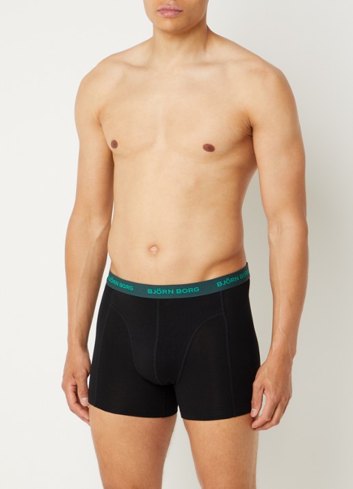 Björn Borg Boxershorts met logoband in 5-pack - detail donkergroen