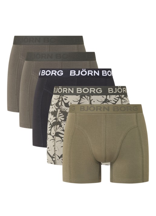 Björn Borg Boxershorts met logoband in 5-pack - voorkant donkergroen