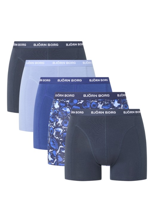 Björn Borg Boxershorts met logoband in 5-pack - voorkant donkerblauw