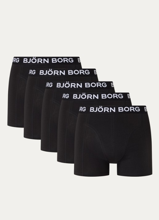 Björn Borg Boxershorts met logoband in 5-pack - voorkant 3 zwart