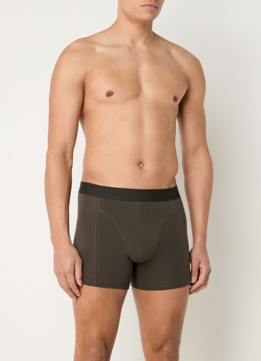 Björn Borg Boxershorts met logoband in 5-pack - voorkant 4 legergroen