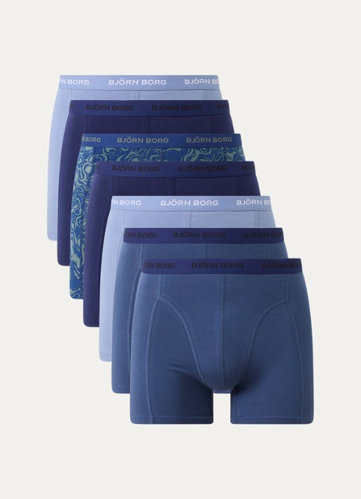 Björn Borg Boxershorts met logoband in 7-pack - voorkant blauw