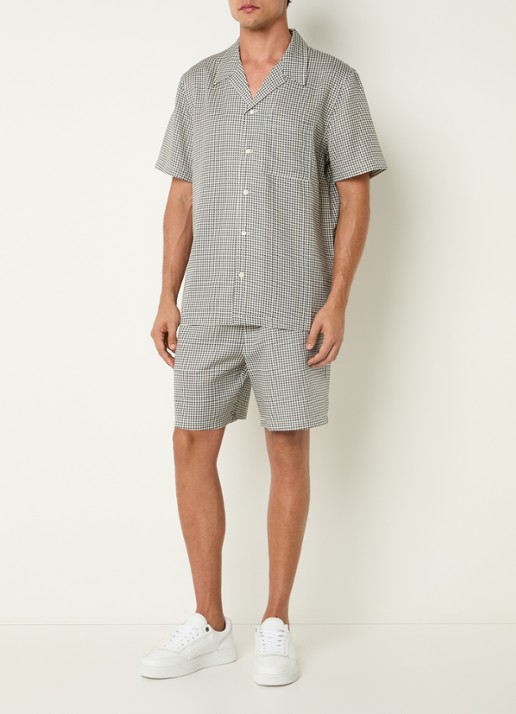 Björn Borg Overshirt met pied-de-poule dessin en borstzak - voorkant 4 bronsgroen