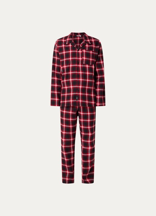 Björn Borg Pyjamaset met ruitdessin en borstzak - voorkant rood