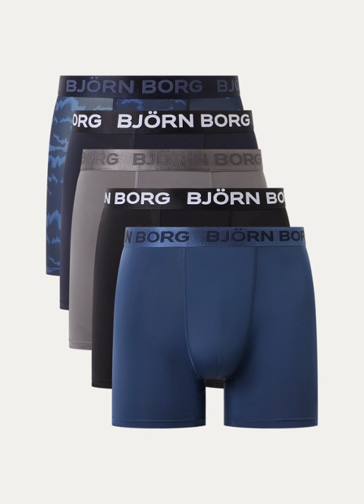 Björn Borg Sports Boxershorts met logoband in 5-pack - voorkant 3 blauw