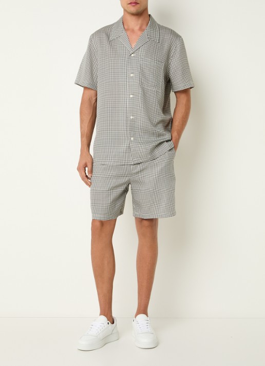 Björn Borg Straight fit korte broek met pied-de-poule dessin - voorkant 2 mosgroen