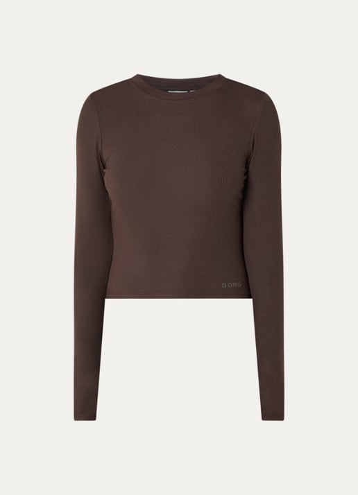 Björn Borg Studio cropped trainings longsleeve met logo - voorkant bruin