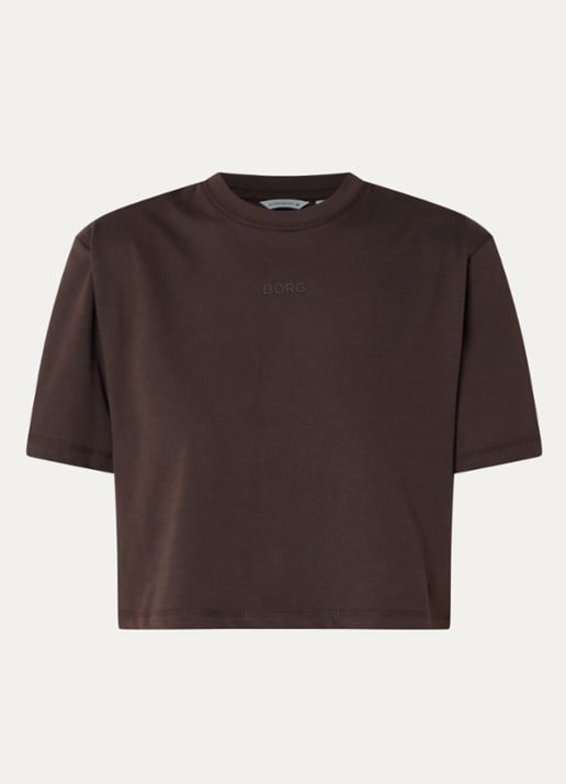 Björn Borg Studio Oversized cropped T-shirt met logo - voorkant 3 donkerbruin