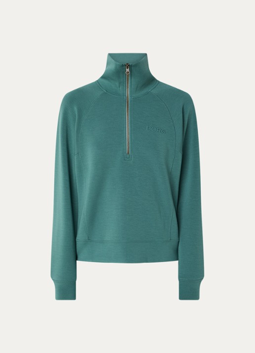 Björn Borg Studio sweater met logo en halve rits - voorkant zeegroen