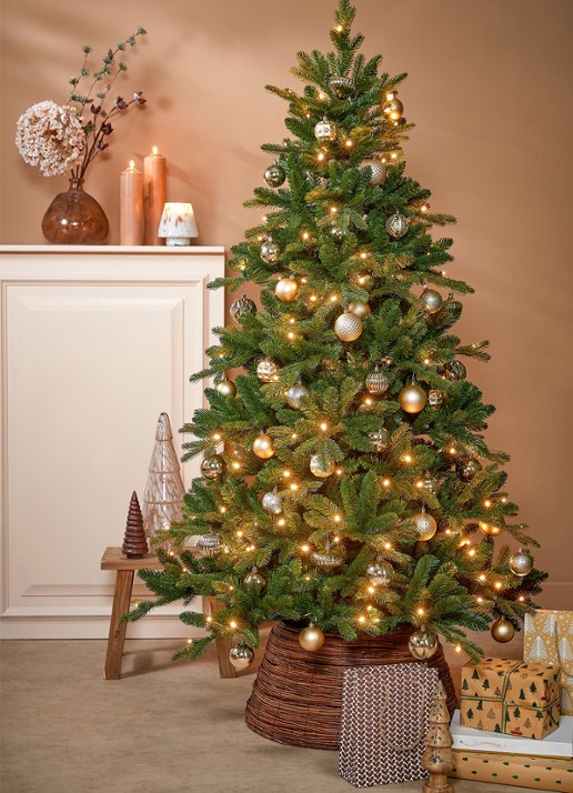 Black box Brampton kunstkerstboom met LED verlichting 215 cm - voorkant 4 donkergroen