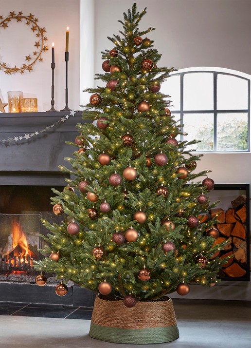 Black box Frasier kunstkerstboom met LED verlichting 215 cm - voorkant 3 groen