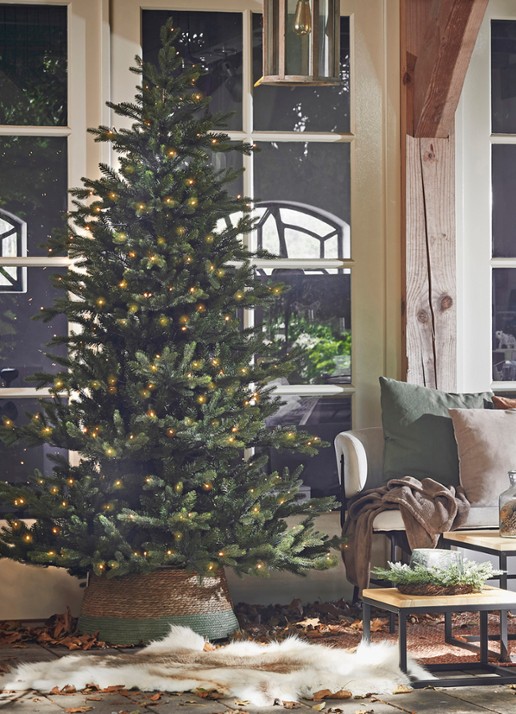 Black box Macallan kunstkerstboom met LED verlichting 215 cm - voorkant 5 groen