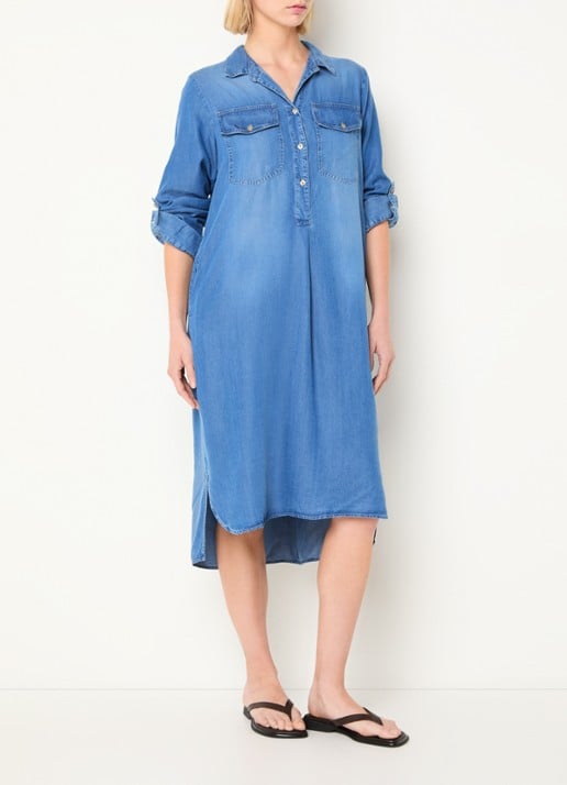 BLLMR Karina midi tuniekjurk van chambray met borstzakken
