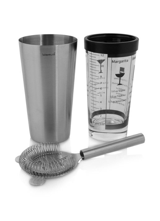 Blomus Boston Lounge cocktailshaker met strainer - voorkant zilver