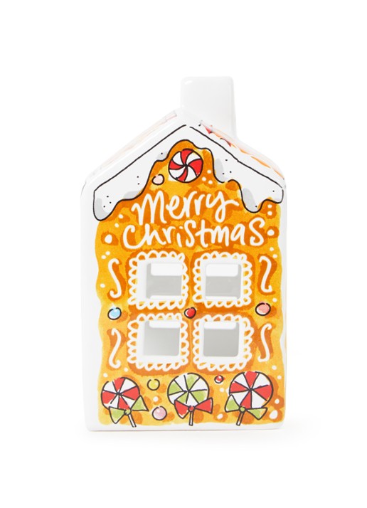 Blond Amsterdam Kerst Gingerbread waxinelichthouder 14 cm - voorkant oranje