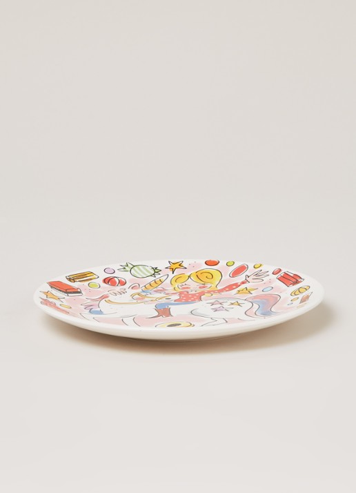 Blond Amsterdam Unicorn gebaksbord 18 cm - voorkant 2 roze