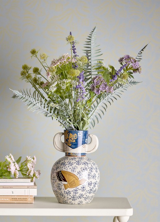 Bloomingville Hezha vaas 23,5 cm - detail 3 blauw