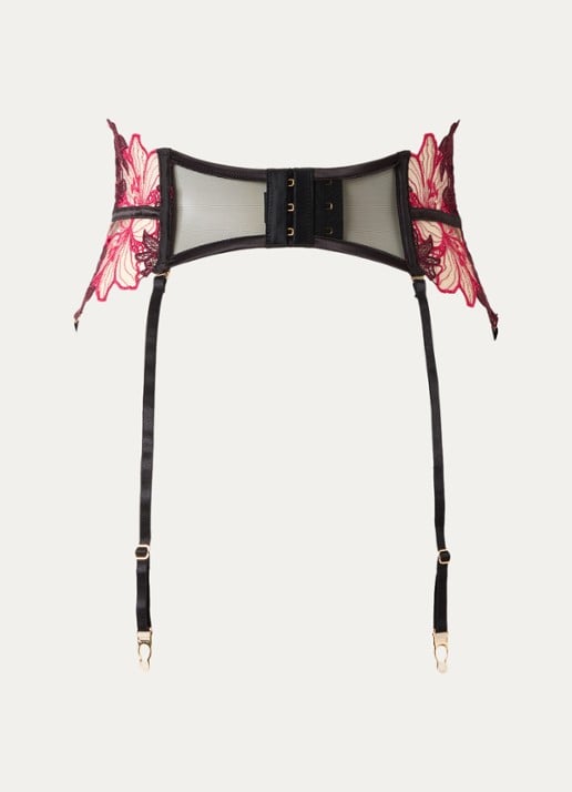 Bluebella Calantha jarretels van mesh met bloemborduring - achterkant 2 fuchsia