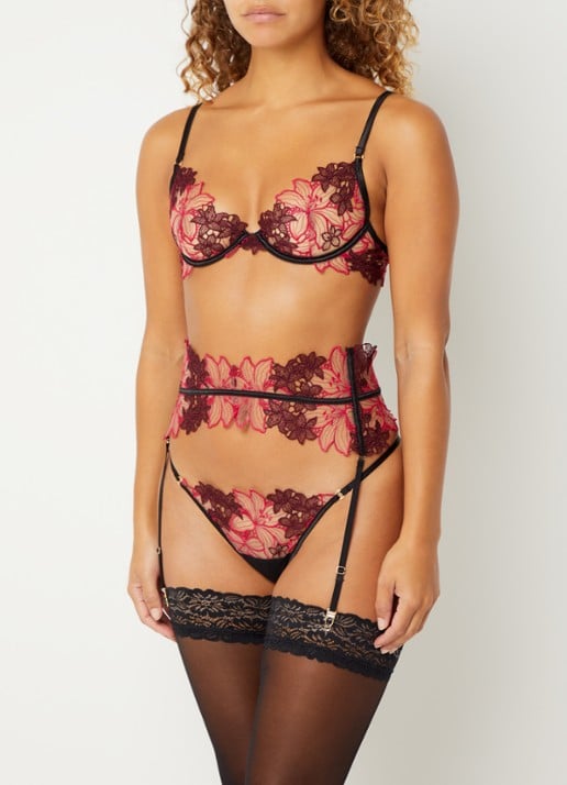 Bluebella Calantha jarretels van mesh met bloemborduring