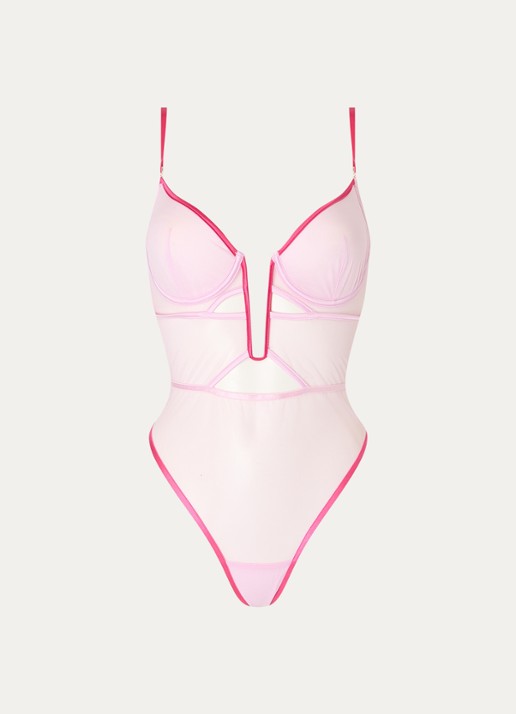 Bluebella Joni stringbody van mesh met beugel - voorkant roze