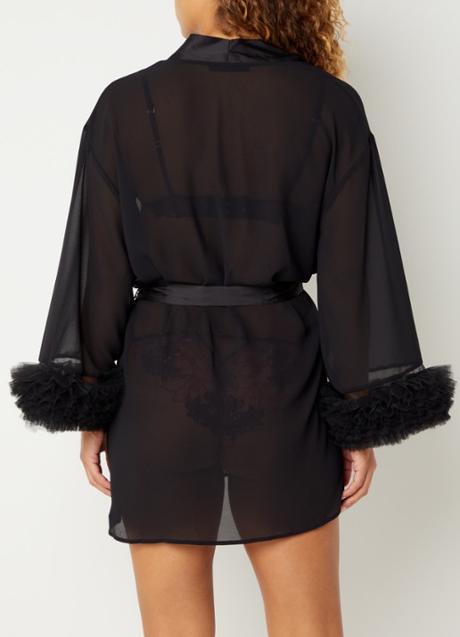 Bluebella Kiki semi-transparante kimono met details van mesh - achterkant 4 zwart
