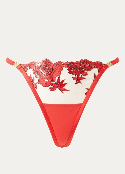 Bluebella Lavanya string van mesh met borduring - voorkant rood