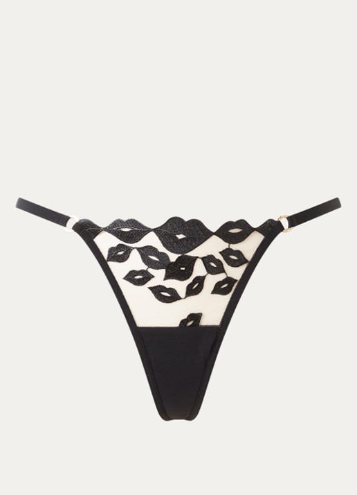 Bluebella Marian string van mesh met borduring - voorkant 2 zwart