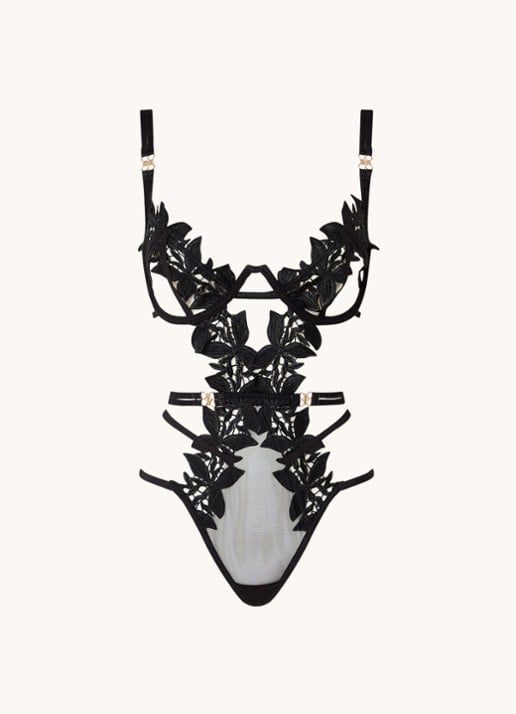 Bluebella Ophelia stringbody met bloemborduring - voorkant zwart