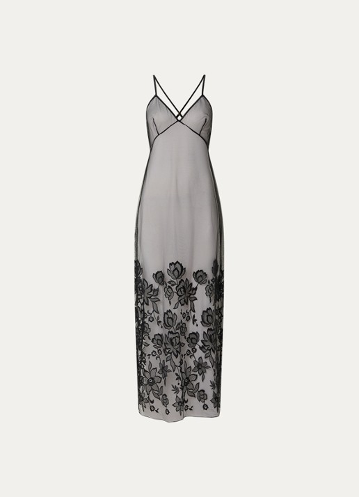 Bluebella Penelope slipdress van mesh met borduring - voorkant 2 zwart