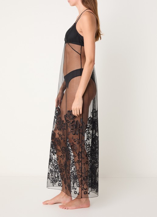 Bluebella Penelope slipdress van mesh met borduring - voorkant 3 zwart