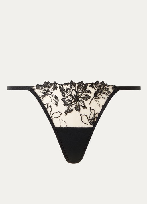Bluebella Samara string van mesh met bloemborduring - voorkant 4 zwart