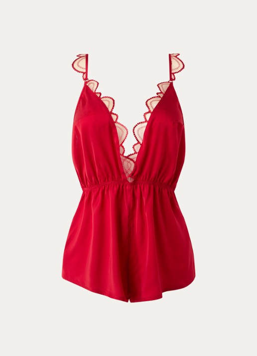 Bluebella Slipdress van satijn met mesh en borduring - voorkant 2 rood