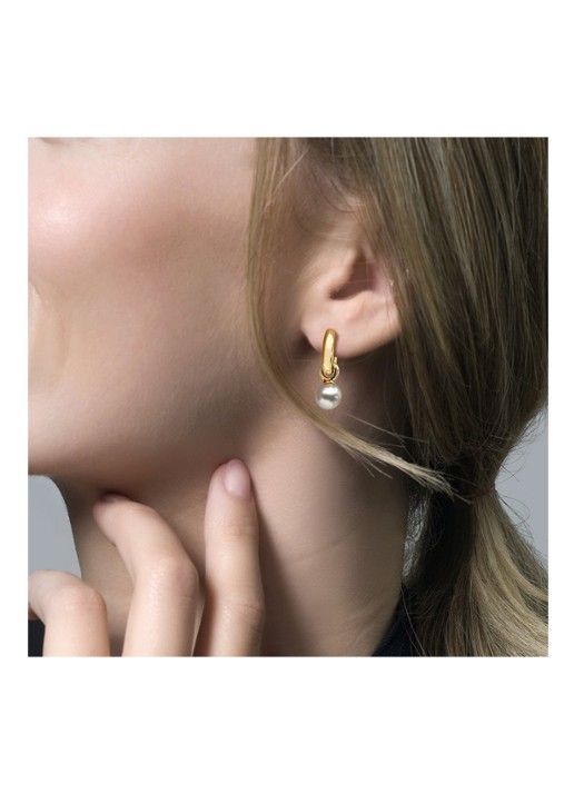 Blush Oorbelbedels van 14k geelgoud met parel - voorkant 2 wit