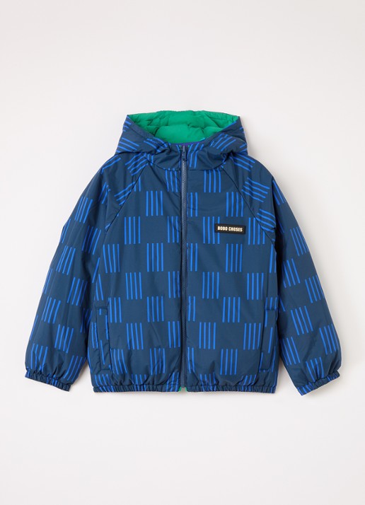 BOBO CHOSES Almost Moire reversible gewatteerd jack - voorkant 2 donkerblauw