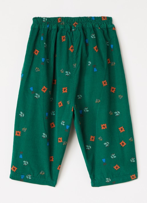 BOBO CHOSES Blossom All loose fit broek van corduroy met bloemprint - voorkant 2 donkergroen