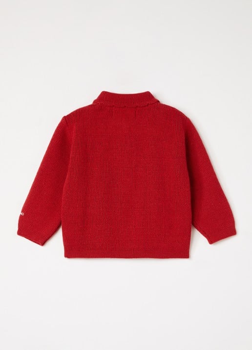 BOBO CHOSES Blossom fijngebreid vest in wolblend met kraag - achterkant rood