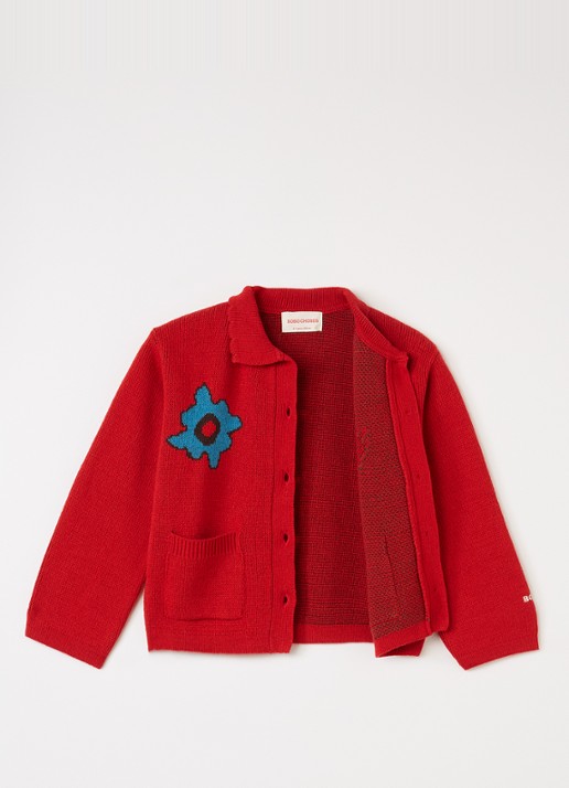 BOBO CHOSES Blossom grofgebreid vest met bloemenprint - voorkant 3 rood