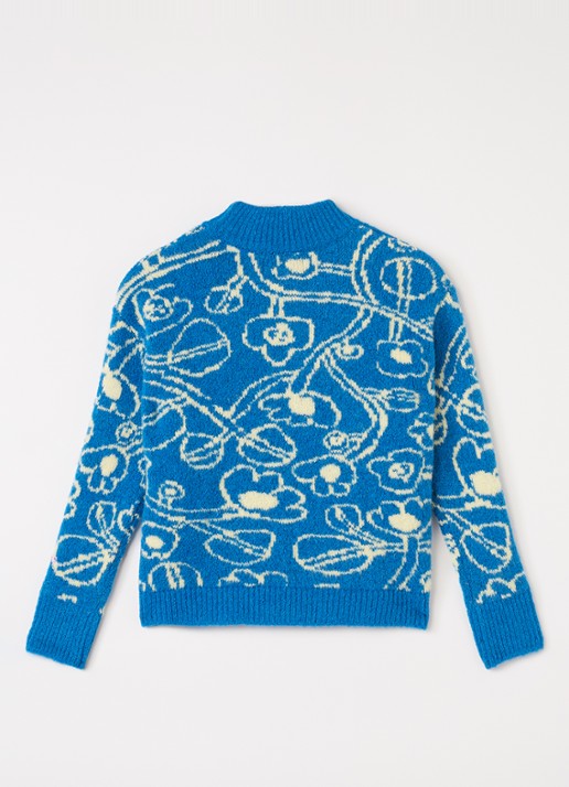 BOBO CHOSES Grofgebreide trui met bloemenprint - voorkant 2 blauw
