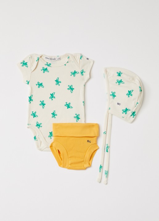BOBO CHOSES Hopping Frog set van romper met muts en broek in giftbox 3-delig