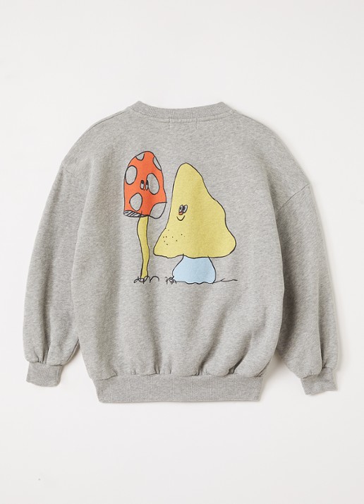 BOBO CHOSES Mush Monster Duo sweater met logoborduring en backprint - voorkant 3 lichtgrijs