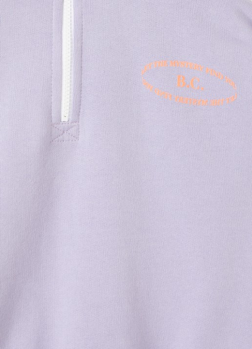 BOBO CHOSES Mystery sweater met logoprint en halve rits - detail lavendel
