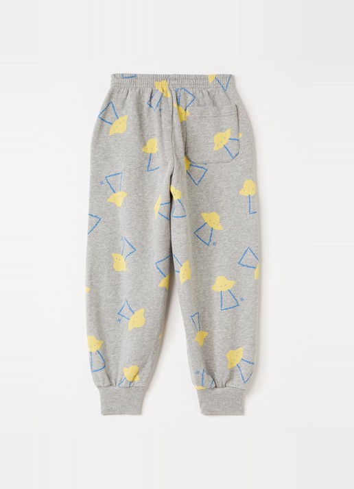 BOBO CHOSES Pixel Abduction tapered fit joggingbroek met print - voorkant 2 lichtgrijs