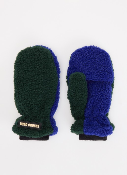 BOBO CHOSES Wanten van teddy met logo - voorkant 2 legergroen