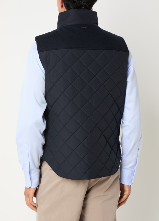 Boggi Milano Bodywarmer in wolblend met quilt patroon - achterkant 3 donkerblauw