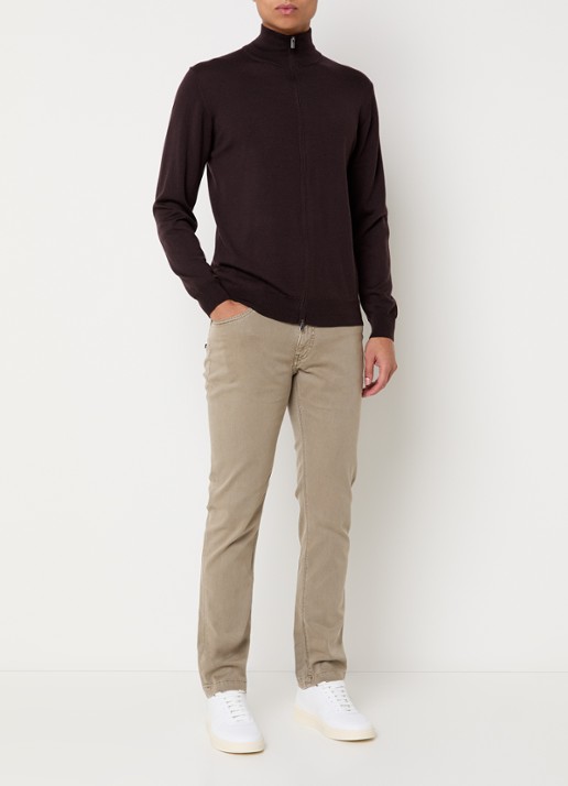 Boggi Milano Claude slim fit jeans met gekleurde wassing - voorkant 2 beige