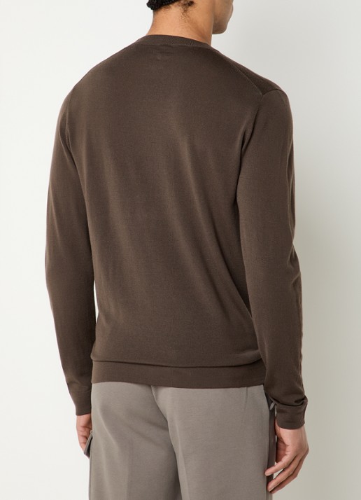 Boggi Milano Fijn gebreide pullover van wol - achterkant 4 donkerbruin