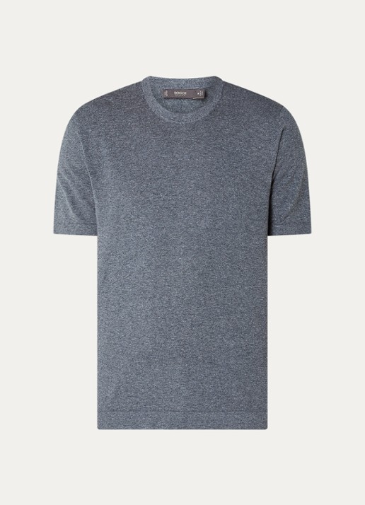 Boggi Milano Fijngebreid T-shirt in linnenblend met split - voorkant 2 grijsmele