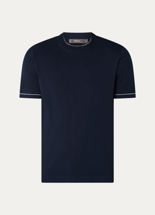 Boggi Milano Fijngebreid T-shirt met ronde hals - voorkant 3 donkerblauw