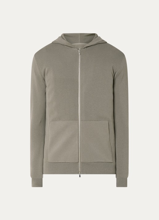 Boggi Milano Fijngebreid vest met capuchon - voorkant zand