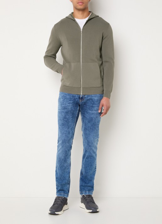 Boggi Milano Fijngebreid vest met capuchon - voorkant 2 zand